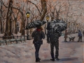 "A Walk during a snow storm in Central Park  18 x 24 inches oil on canvas