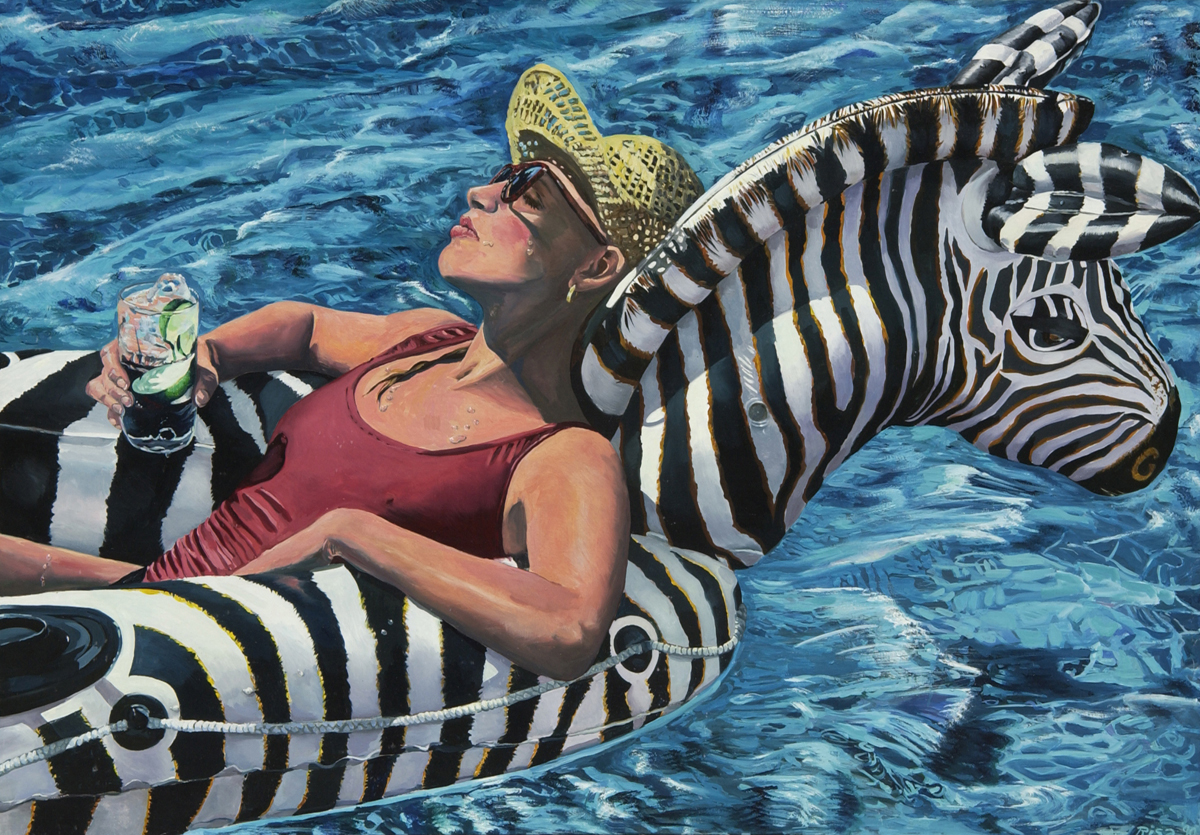 "A-Float on a Zebra" 40 x 60 inches. oil on linen