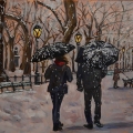 "A Walk during a snow storm in Central Park  18 x 24 inches oil on canvas