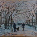 "Central Park Meeting during a snow storm" 24x36 inches oil on canvas