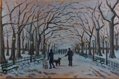 "Central Park Meeting during a snow storm" 24x36 inches oil on canvas