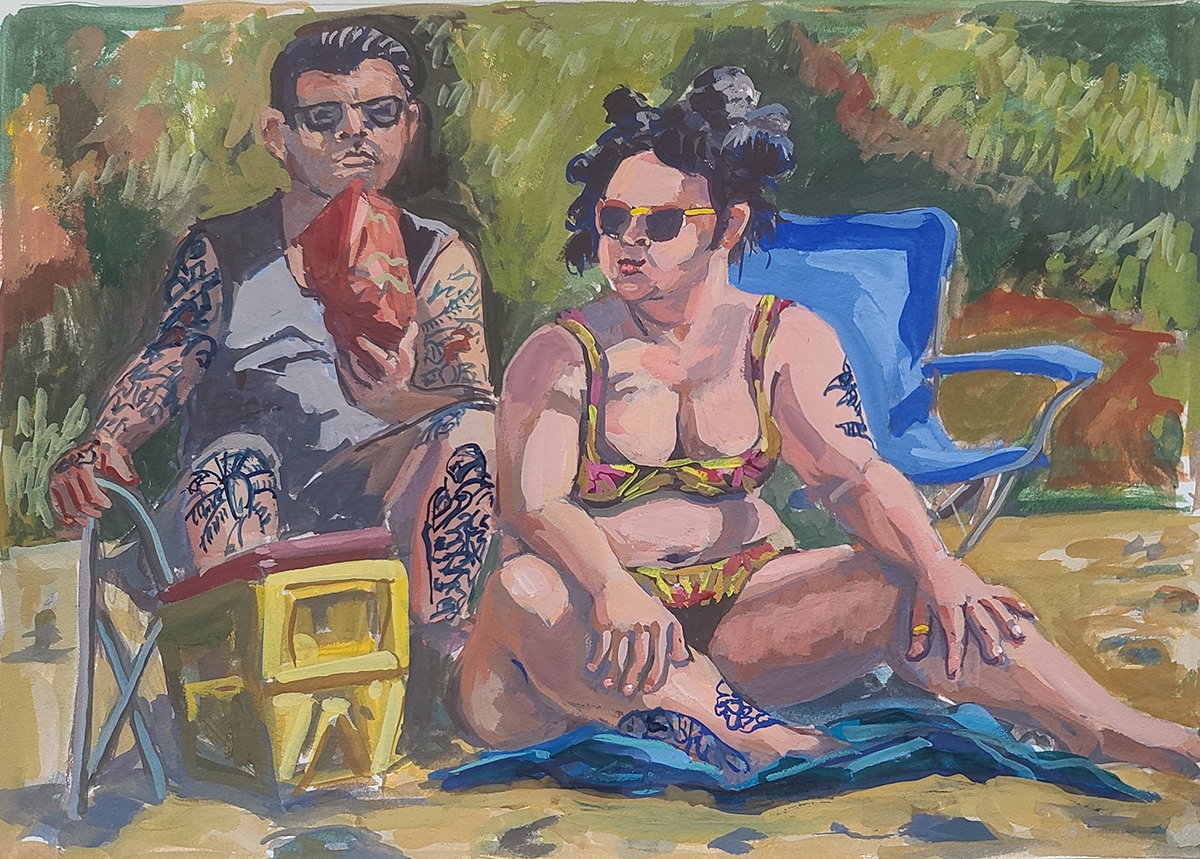 "Oblivious in Laguna" 9x12 inches, Guoache