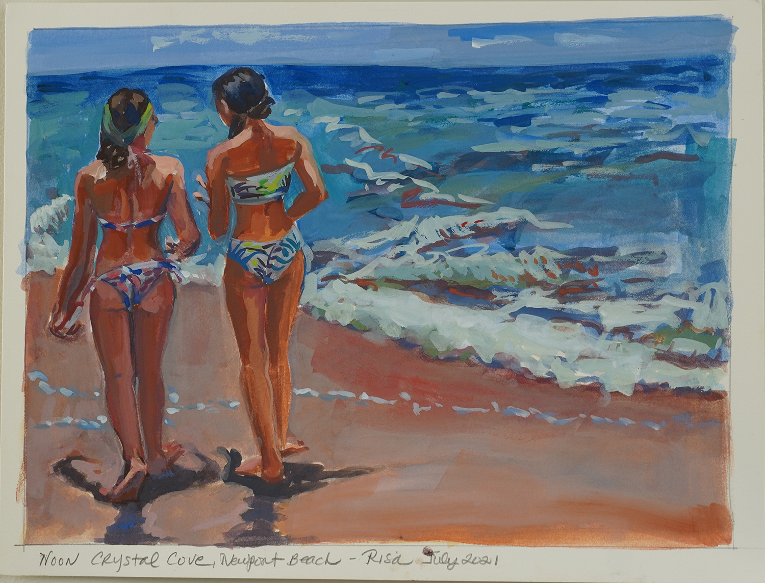 "Beach stroll, Laguna" 9 X 12 inches,  gouache