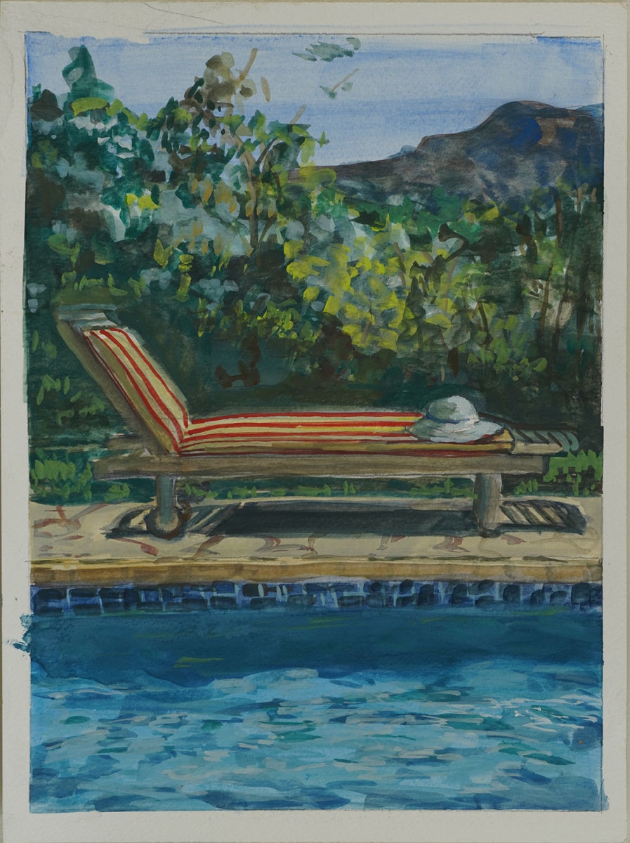 "A Hat in Mandeville Canyon" 9x12 inches, Guoache