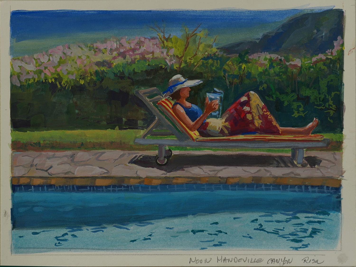 "Mandeville Canyon Reader" 9x12 inches, Guoache