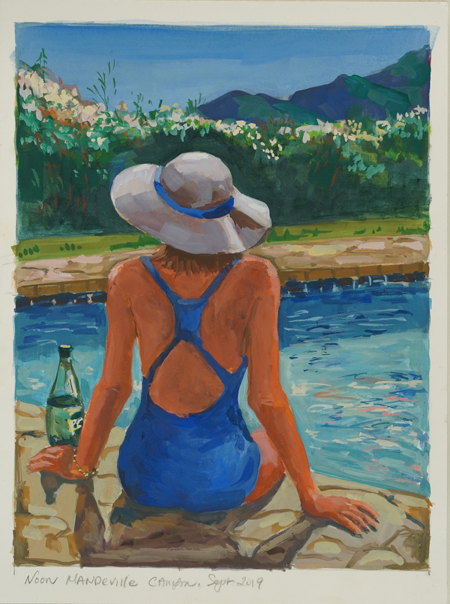 "A Swimmer in Mandeville Canyon" 9x12 inches, Guoaches
